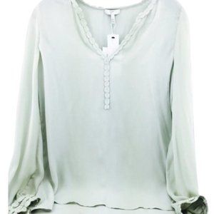Joie silk pale green embroidered detail long sleeve blouse